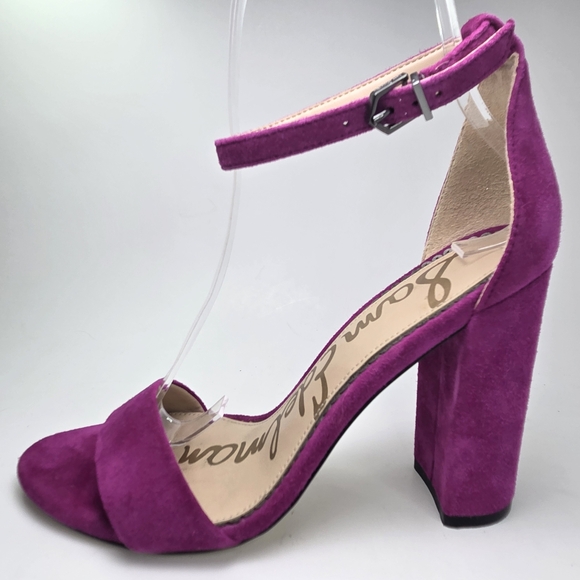 Sam Edelman Yaro Fuchsia Suede Block Heel Ankle Strap Open-Toe Womens Size 6.5 - Picture 1 of 16